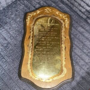 Vintage Home Interiors The Ten Commandments Wood & Brass Wall Plaque 10" x 18"